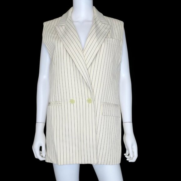 The Frankie Shop Shane Twill Double Breasted Pinstripe Oversized Vest Women's XS - Picture 2 of 6